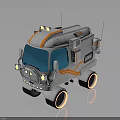 Futuristic Small Silver Vehicle With Orange Stripes Blue Windows Round Wheels And Roof Lights