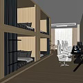 Hotel Guest Room with Bunk Beds Gaming Chairs Computers and Modern Design