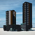 Modern Office Building Exterior Design With Glass Facade And Tall Structure