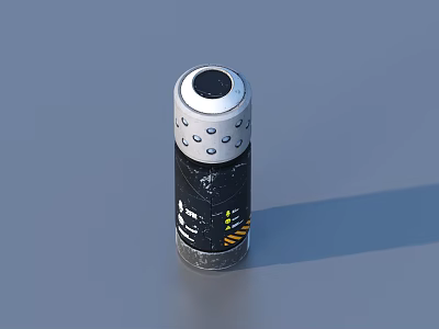 Modern Cylindrical Device With Silver Top Black Panel And Yellow White Markings 3d model