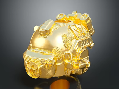 Golden Decorative Sculpture With Intricate Mechanical Details And Ornate Carvings 3d model