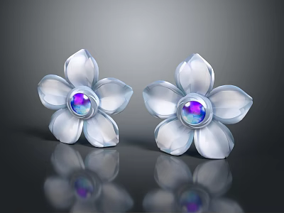 Elegant Flower Shaped Transparent Petals Earrings Featuring Shiny Gemstone Center 3d model