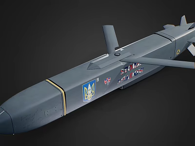 Detailed Industrial Submarine Model in Gray with Ukrainian Flag and Multiple Side Banners 3d model