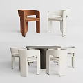 Modern Round Dining Table Set With White Chairs And Brown Accent Chair 3d model