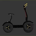 Four Wheel Bicycle Featuring Black Frame Red Seat Yellow Handlebar And Large Tires
