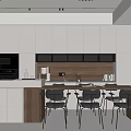 Modern Restaurant Interior Design With Dining Table Chairs And White Cabinets 3d model