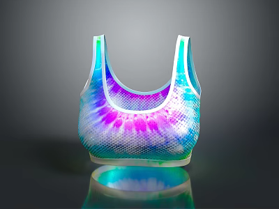 Colorful Tie Dye Sports Bra With Mesh Fabric And Reflective Design For Activewear 3d model