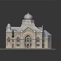 Elegant Stone Building Featuring Central Dome Flanking Domes Arched Windows And Pedestal Base