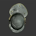 Ancient Decorative Helmet With Green And Gold Finish Ornate Cheek Guards And Riveted Details