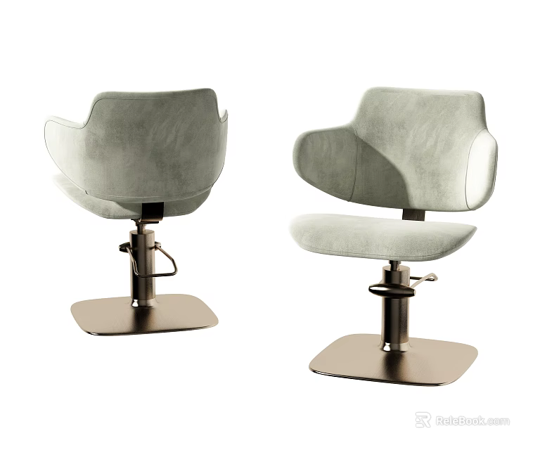 Modern Light Gray Velvet Office Chair With Adjustable Metal Base And Ergonomic Armrests 3d model 