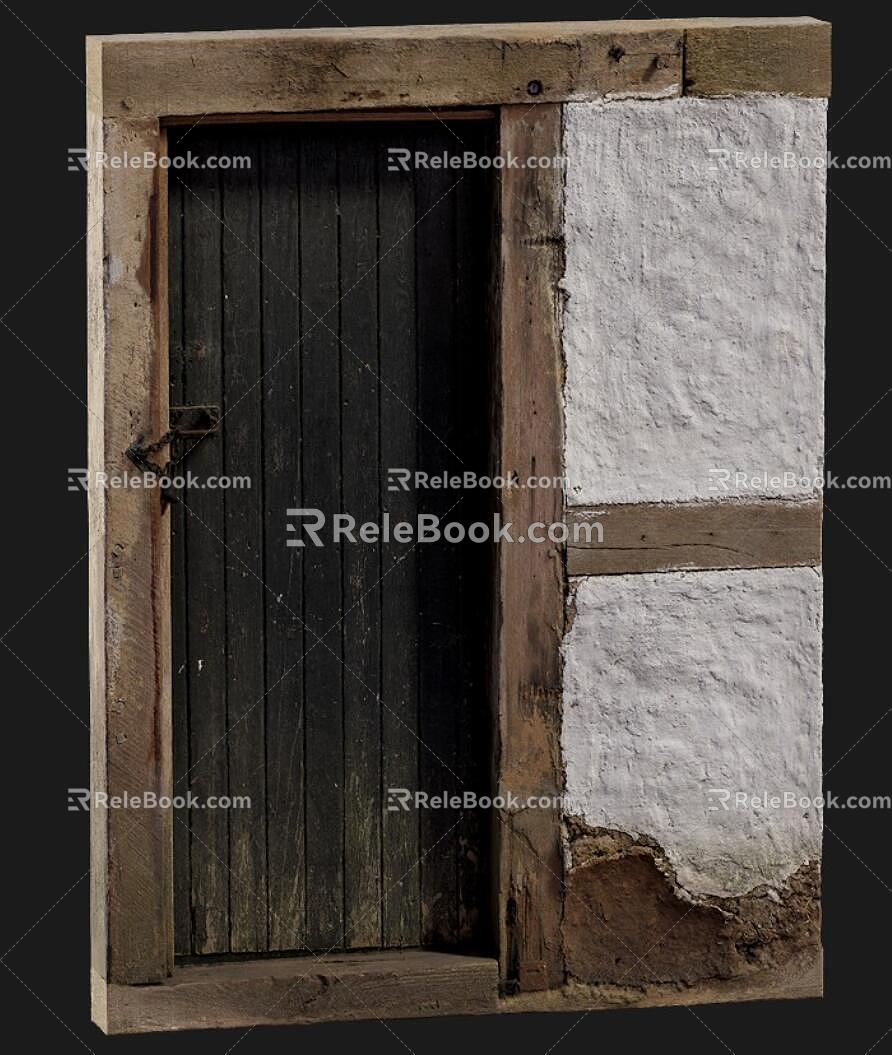 old wooden door black dirty wooden door 3d model