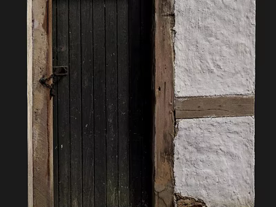 Dark Wooden Door With White Wall And Wooden Trim In Traditional Structure 3d model