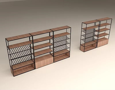 Modern Display Shelves With Wooden Shelves Metal Frame And Multiple Tiers 3d model