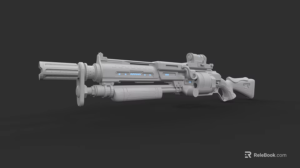 Futuristic Sci Fi Weapon With Scope Blue Glowing Strips And Mechanical Design 3d model 