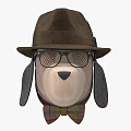 Stuffed Dog Doll With Brown Hat Glasses And Plaid Bow Tie Design
