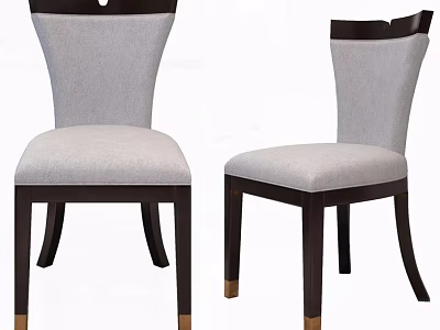 Modern Dining Chairs With Light Gray Fabric Upholstery And Dark Wooden Legs With Gold Accents 3d model