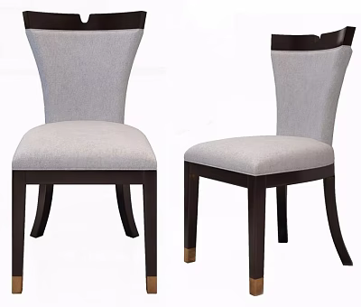 Modern Dining Chairs With Light Gray Fabric Upholstery And Dark Wooden Legs With Gold Accents 3d model