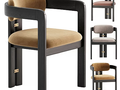 Modern Leisure Chair With Upholstered Seat Dark Wooden Frame And Multiple Colors 3d model