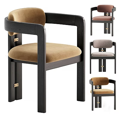Modern Leisure Chair With Upholstered Seat Dark Wooden Frame And Multiple Colors 3d model