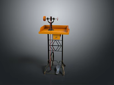 Mobile Workshop Tool Stand With Orange Wooden Tray And Black Metal Frame 3d model