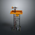 Mobile Workshop Tool Stand With Orange Wooden Tray And Black Metal Frame