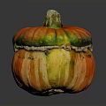 Decorative Pumpkin Shaped Container With Colorful Orange Yellow Green Stripes And Wooden Stem Lid