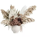 White Vase With Dried Flowers Arrangement Including Hydrangea Roses Pampas Grass And Palm Leaves