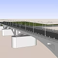 Modern Landscape Bridge with Street Lamps White Railing and Arched Design Over Green Grass