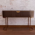 Modern Entryway Console Table Brown Wooden With Golden Handle And Brass Legs Against Textured Wall