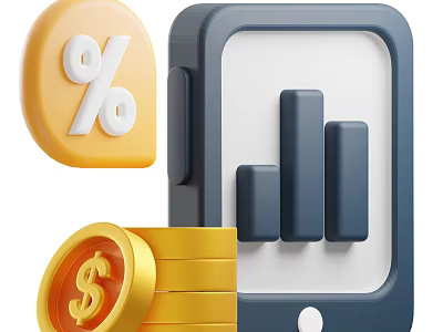 Modern Decorative Ornament Set with Percentage Symbol Bar Chart and Gold Coins 3d model