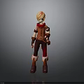 3D Cartoon Character Model With Blonde Hair Red Scarf Top Pants And Boots