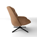 Brown Leather Accent Chair With Curved Backrest And Black Metal Base