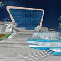 Modern Garden Landscape Design With Terraced Water Pools Fountains Trees And Steps