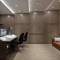 Music Studio Interior Featuring Audio Console Orange Chairs Jazz Posters Brown Sofa And Wooden Floor