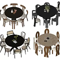 Modern Dining Table Set With Wooden Chairs Black Tabletop And Decorative Vases