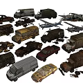 Abandoned Rusty Cars Trucks Buses And Old Airplanes In Junkyard Scene