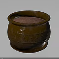 Round Brown Clay Pot With Intricate Carved Patterns And Pink Interior Base