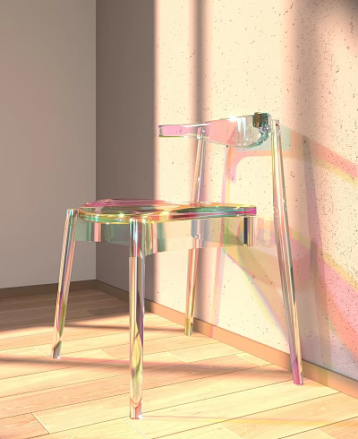 Transparent Rainbow Acrylic Single Chair With Modern Sunlight Light Effect In Interior Corner 3d model