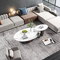 Modern Sectional Sofa And Coffee Table Set With Neutral Throw Pillows Green Plants And Area Rug