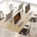 Bright Modern Office Desk Setup With Multiple Computer Monitors Keyboards Mice And Mesh Back Chairs 3d model