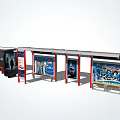 Bus Station Structures With Roof Seats And Multiple Advertisement Posters 3d model