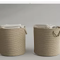 Woven Beige Storage Baskets With Handles Holding White Towels For Organization