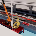 Construction Site Steel Platform With Crane For Bridge Support Structures 3d model