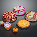 Assorted Desserts Display Featuring Decorated Cakes Pie and Cupcakes with Fruits Cream and Frosting
