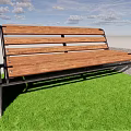 Wooden Landscape Bench With Metal Frame And Concrete Base On Green Grass