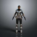 Female Warrior Character in Intricate Metal and Leather Armor with Shoulder Chest Leg Parts