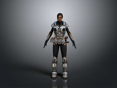 Female Warrior Character in Intricate Metal and Leather Armor with Shoulder Chest Leg Parts 3d model