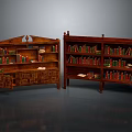Antique Wooden Bookcases With Ornate Carved Details Filled With Books And Storage Cabinets