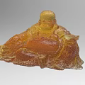 Decorative Ornament Set with Smiling Seated Maitreya Buddha in Golden Amber Glass Design