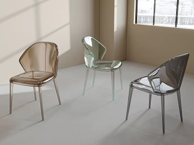 Transparent Leisure Chairs in Three Colors for Bright Indoor Setting with Natural Light 3d model